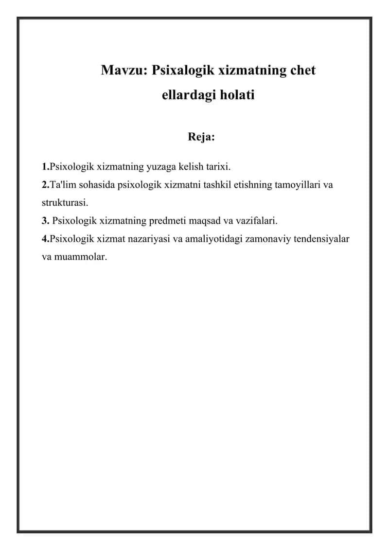 Psixalogik xizmatning chet ellardagi holati 1