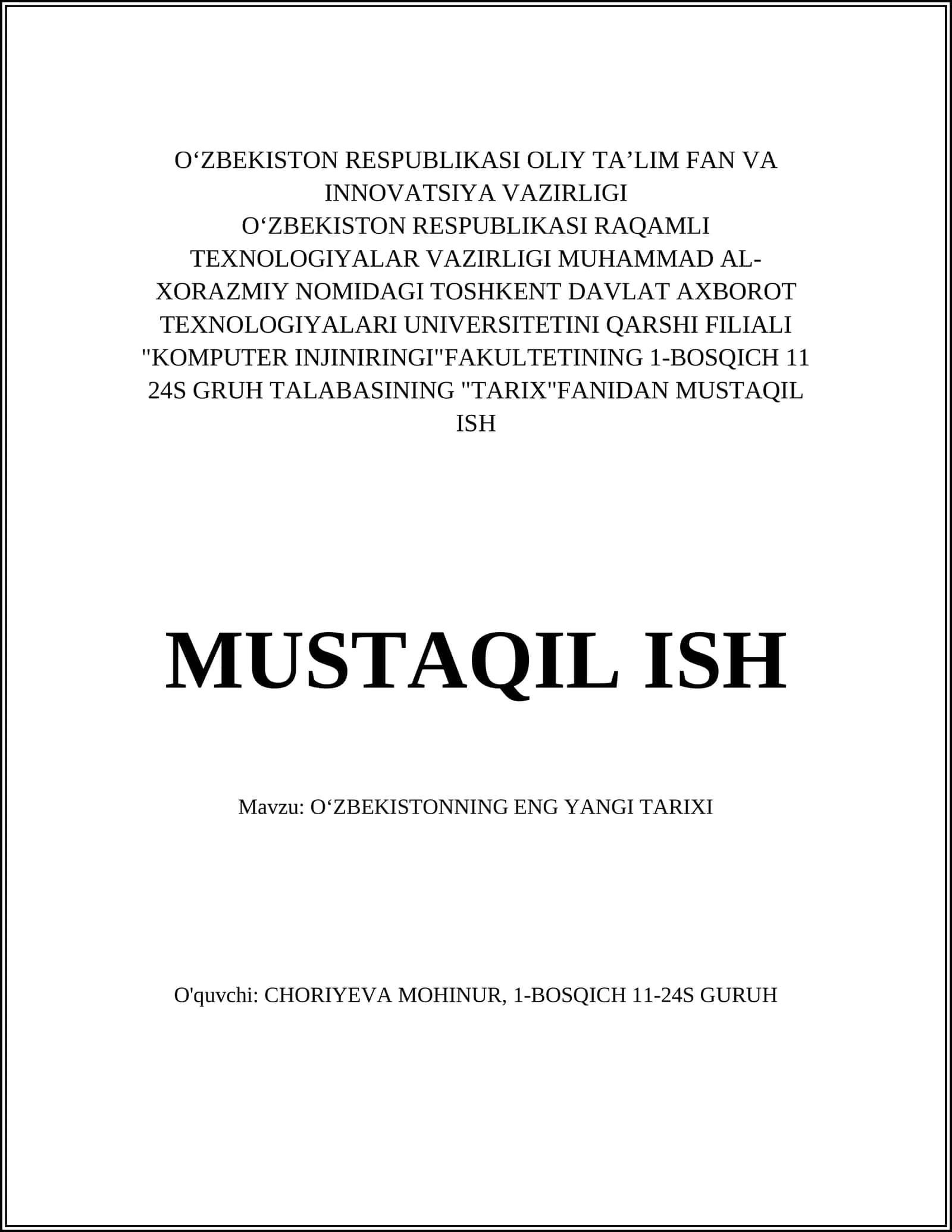 OʻZBEKISTONNING ENG YANGI TARIXI 1