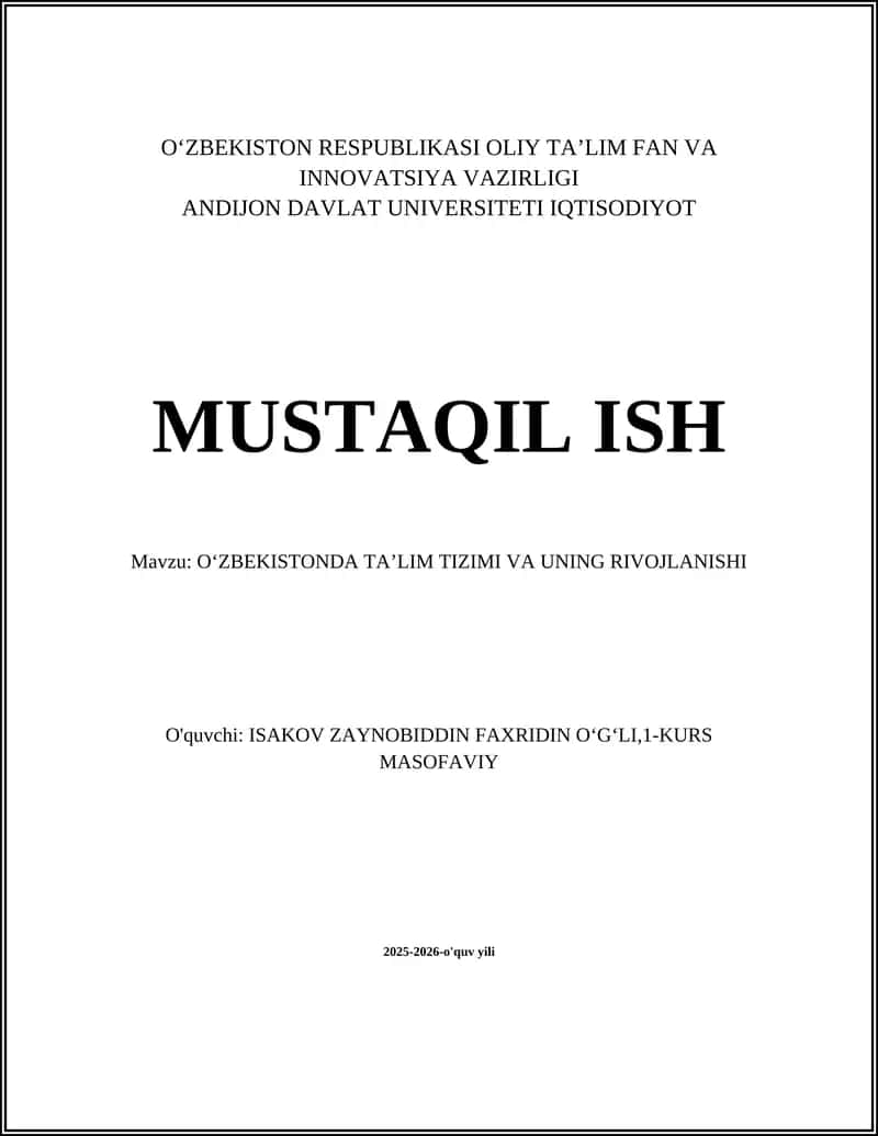 OʻZBEKISTONDA TAʼLIM TIZIMI VA UNING RIVOJLANISHI 1