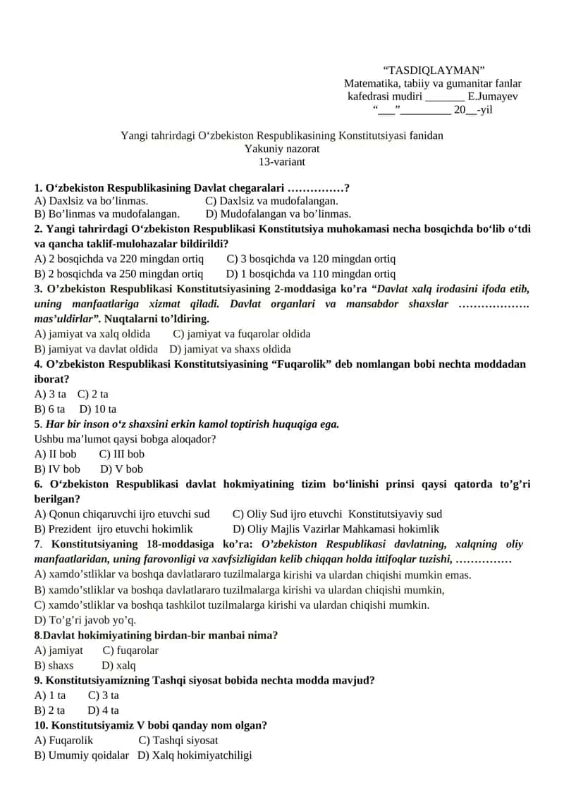 O‘zbekiston Respublikasining Konstitutsiyasi 1