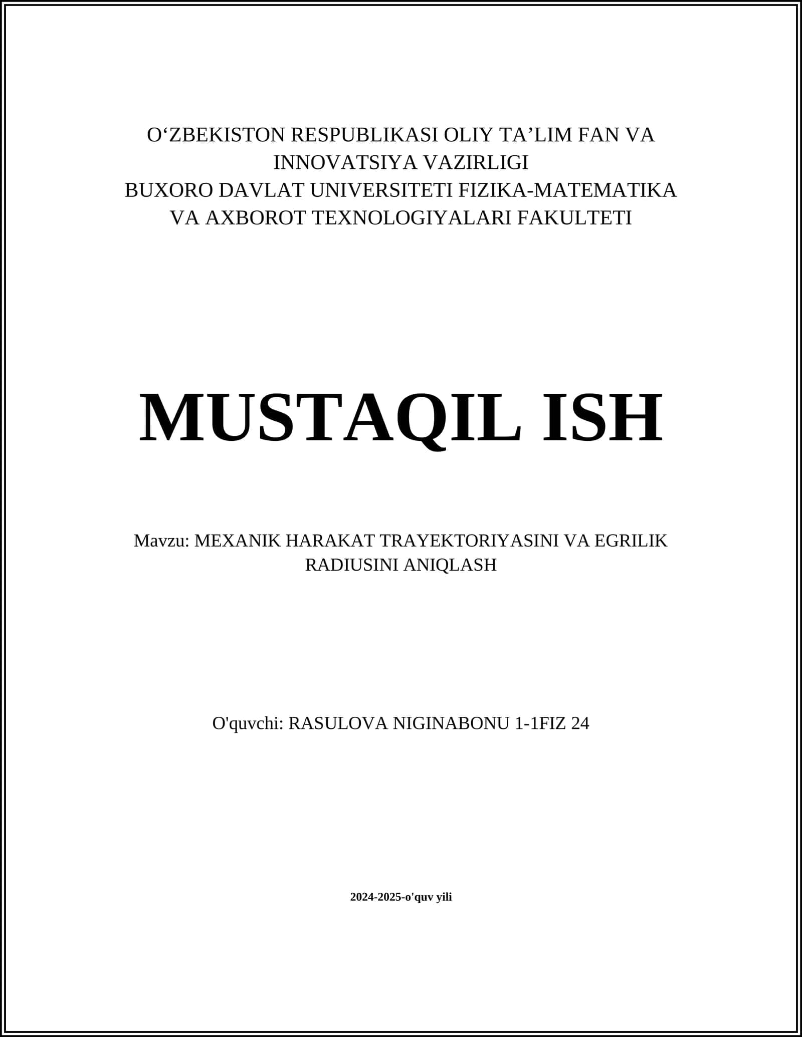 MEXANIK HARAKAT TRAYEKTORIYASINI VA EGRILIK RADIUSINI ANIQLASH 1