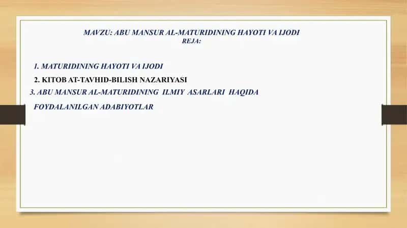 ABU MANSUR AL-MATURIDINING HAYOTI VA IJODI 1