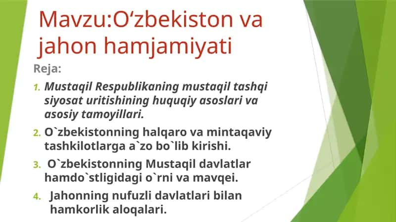 O‘zbekiston va jahon hamjamiyati 1
