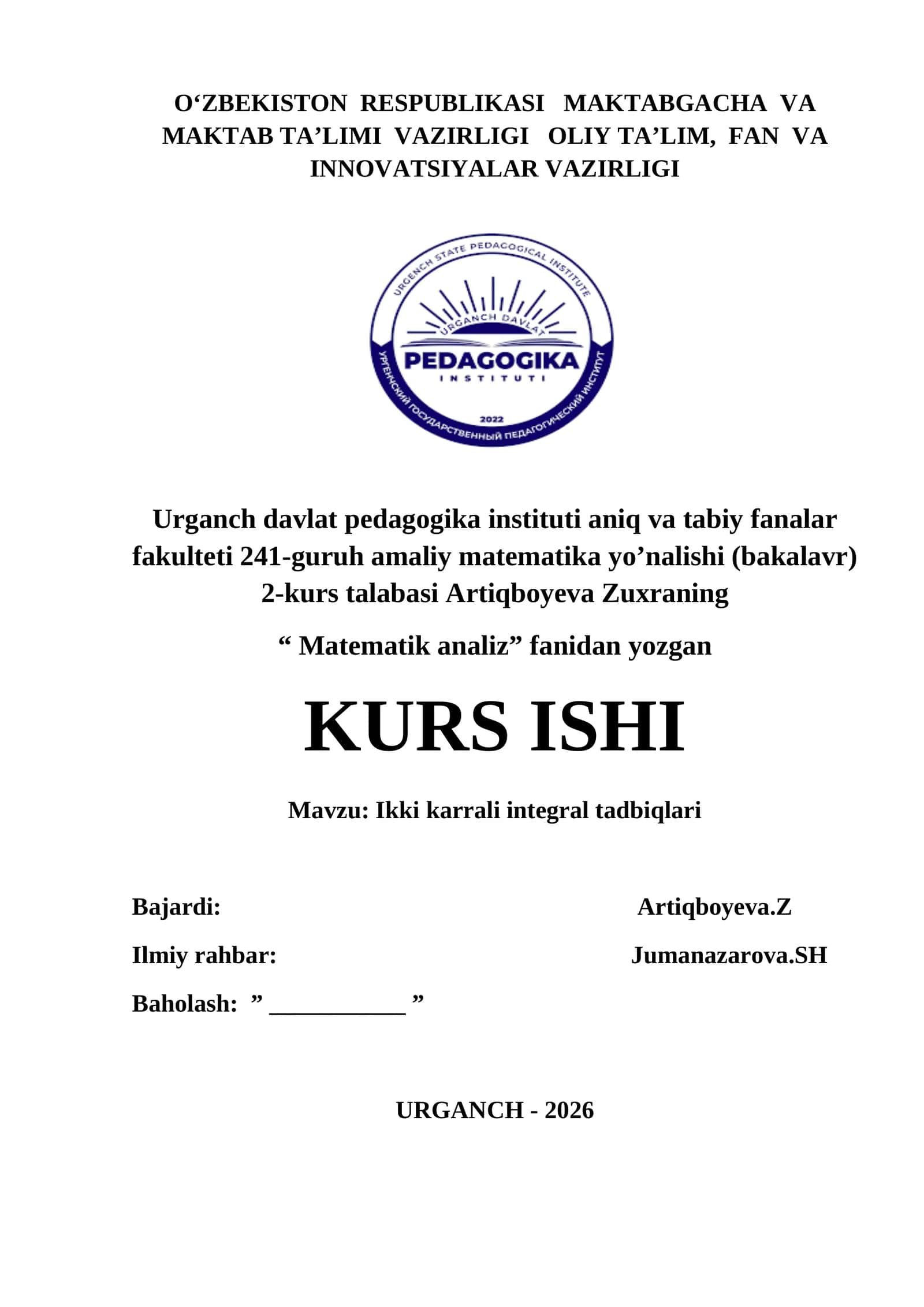 Ikki karrali integral tadbiqlari 1