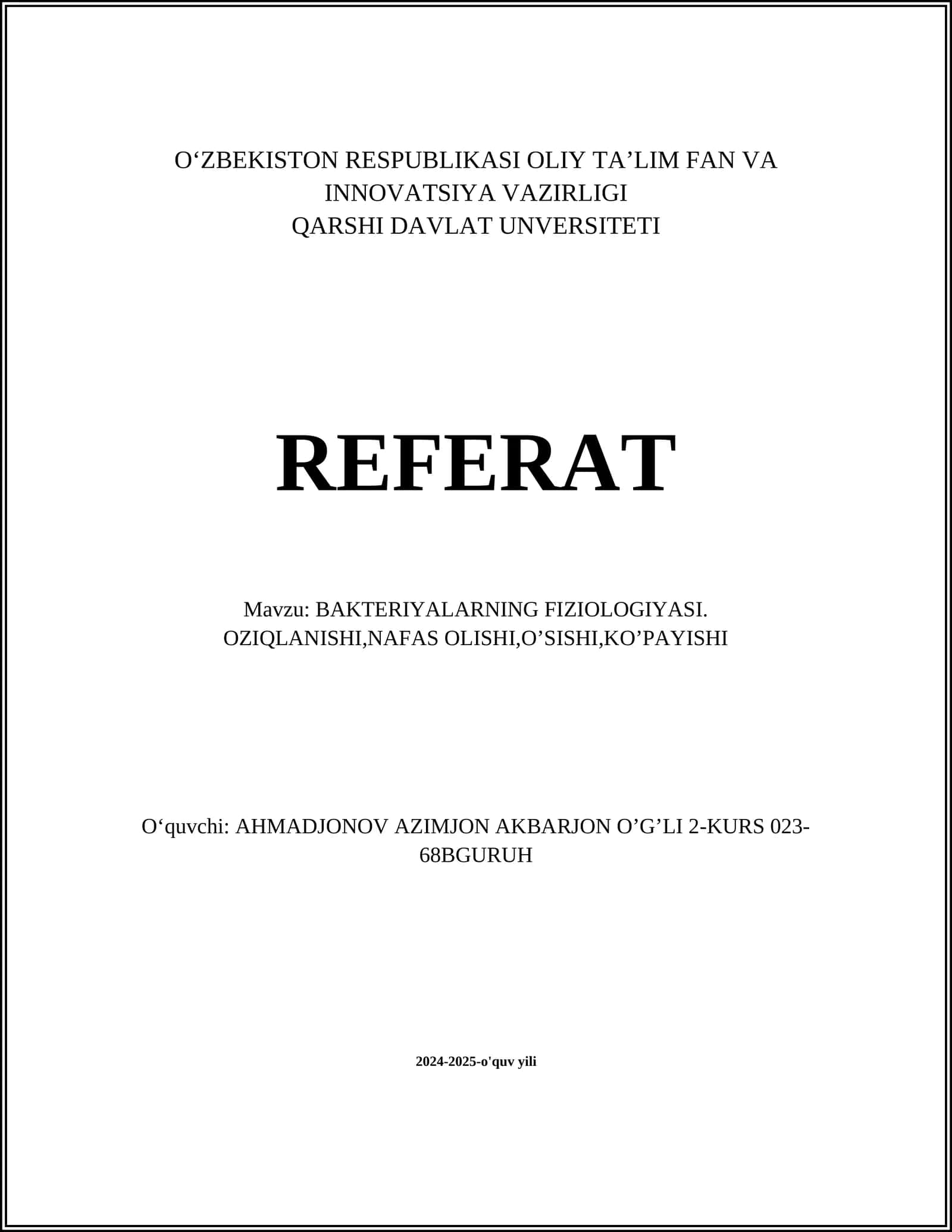 BAKTERIYALARNING FIZIOLOGIYASI 1