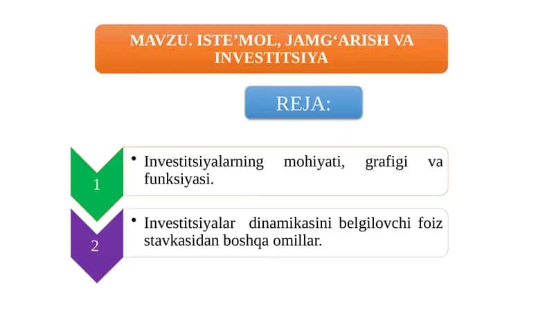 Investitsiyalarning mohiyati, grafigi va funksiyasi 1