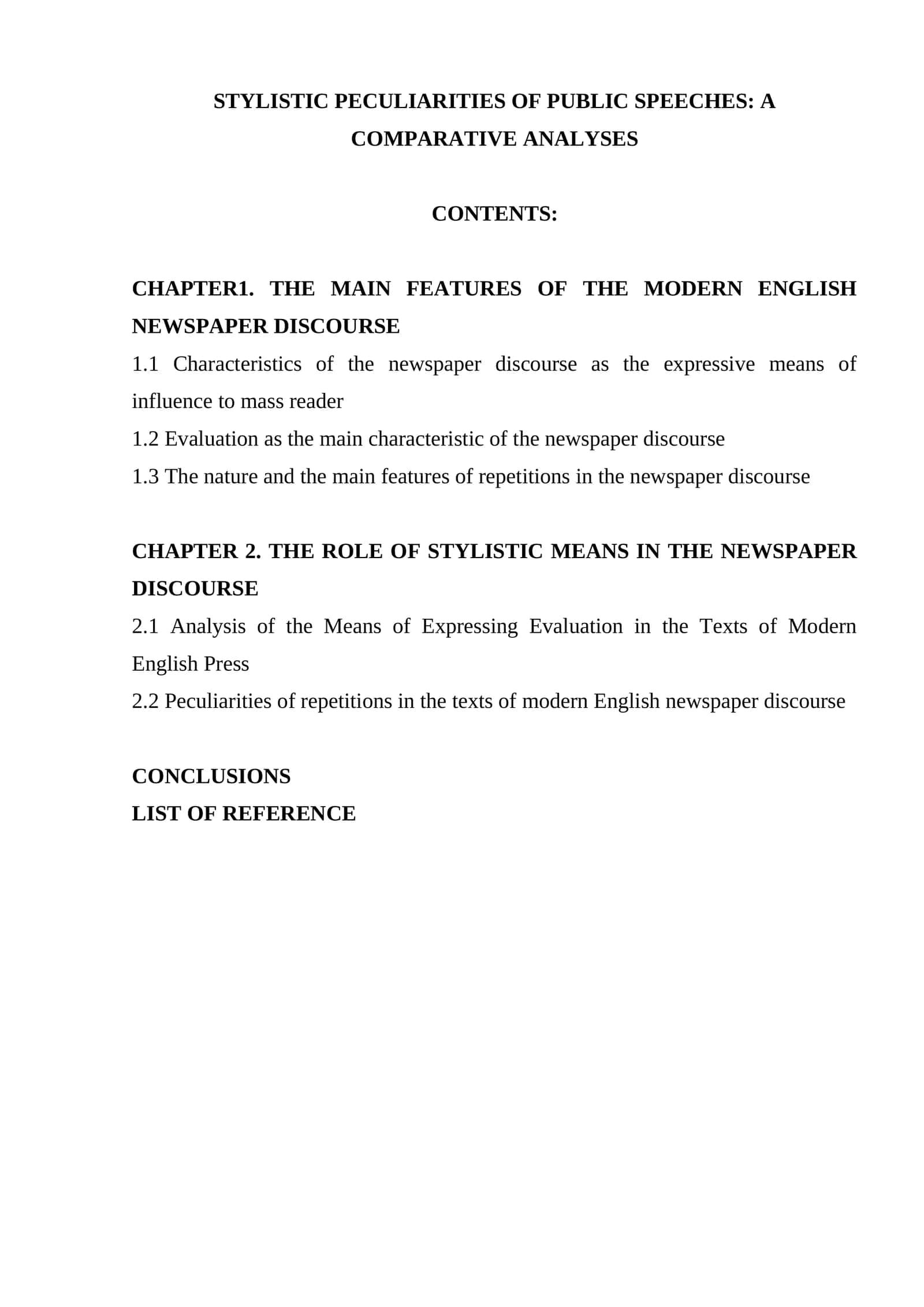STYLISTIC PECULIARITIES OF PUBLIC SPEECHES: A COMPARATIVE ANALYSES 1