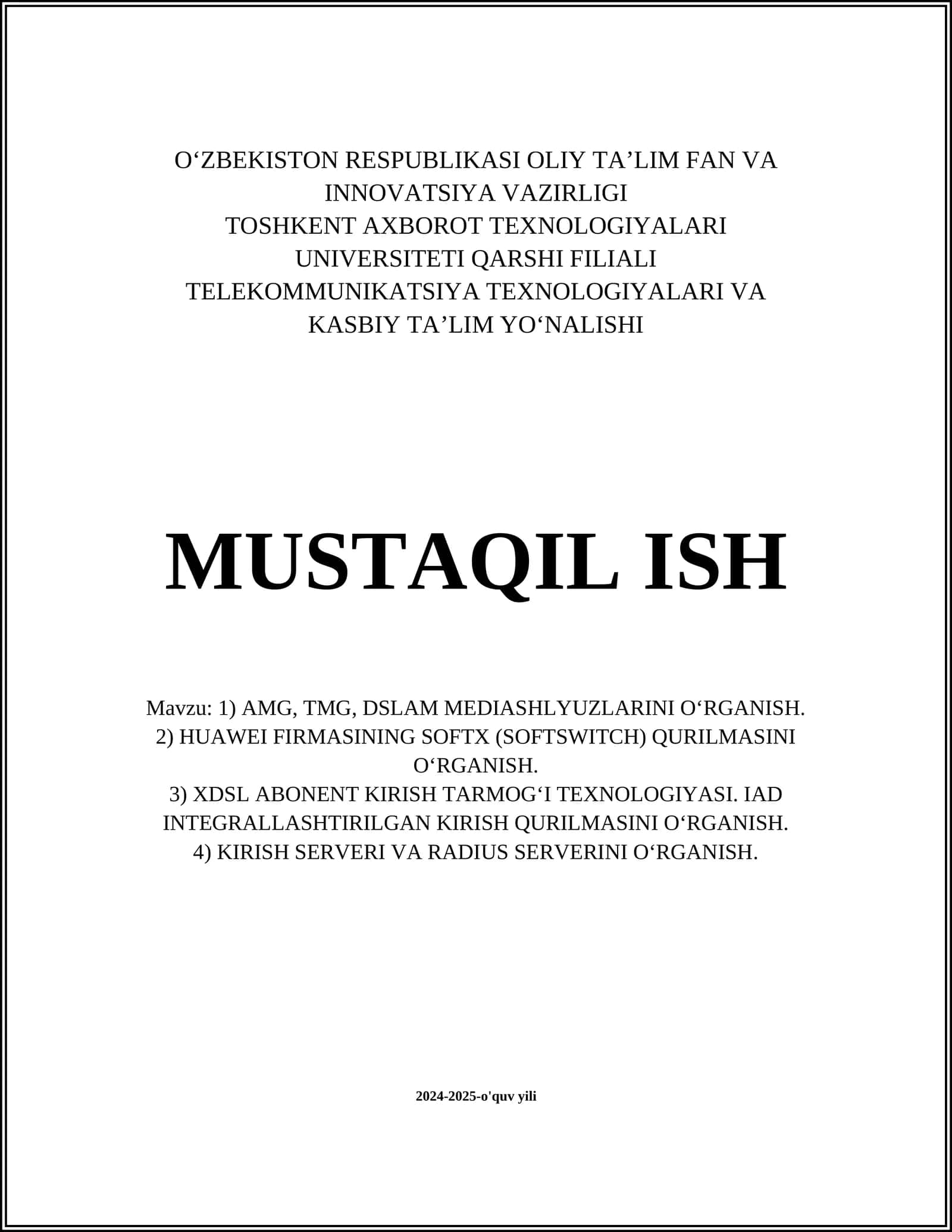 AMG, TMG, DSLAM MEDIASHLYUZLARINI O‘RGANISH 1