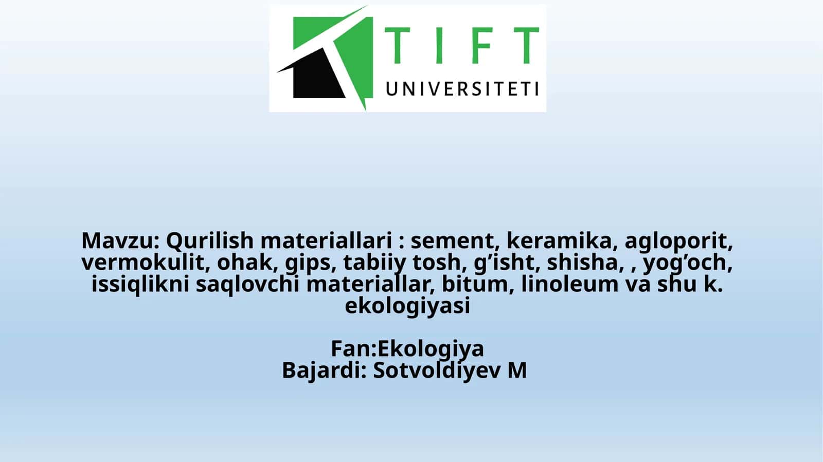 Qurilish materiallari ekologiyasi 1