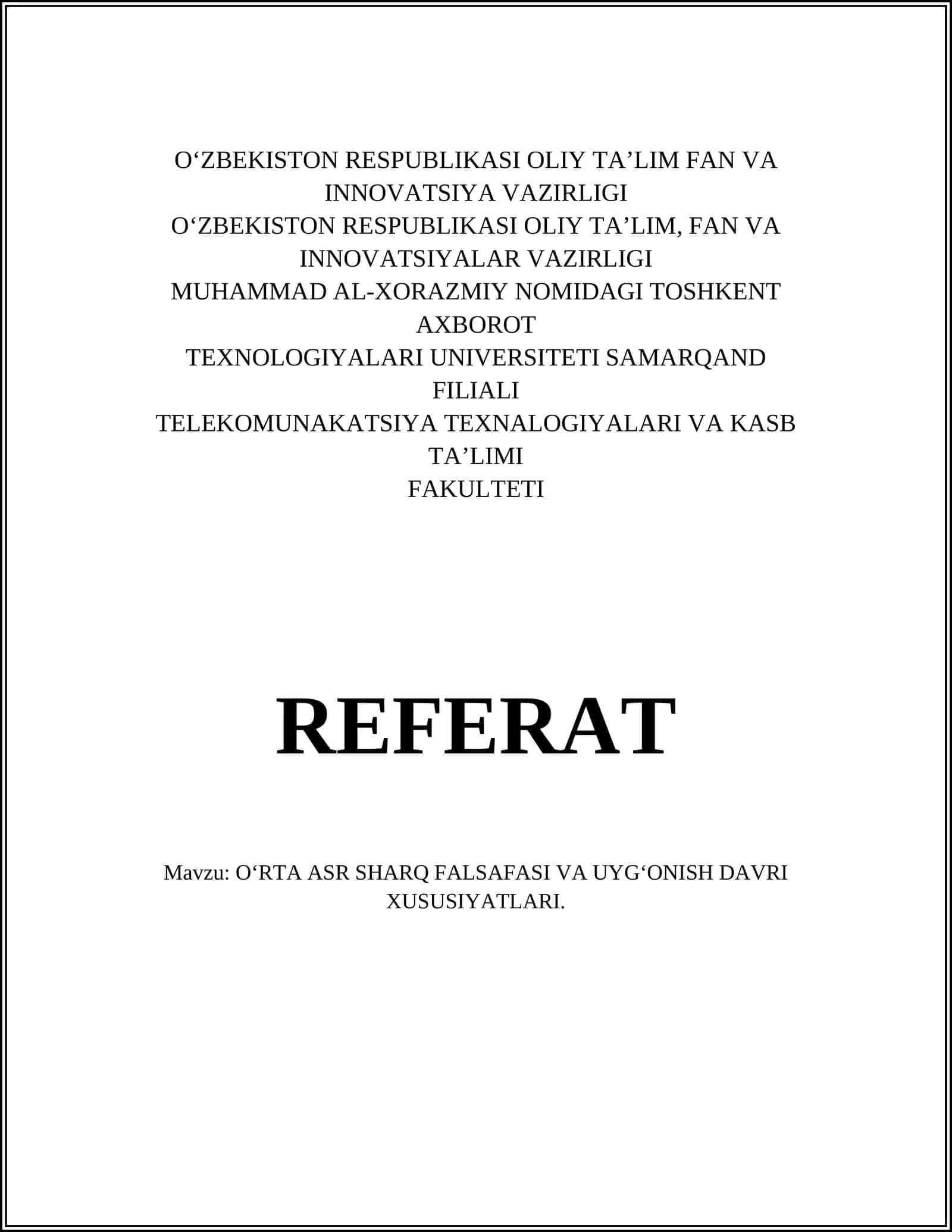 Oʻrta asr Sharq falsafasining asosiy namoyandalari 1