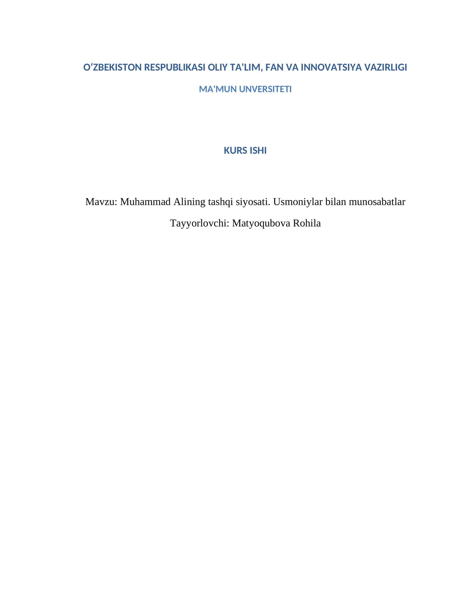 Muhammad Alining tashqi siyosati. Usmoniylar bilan munosabatlar 1