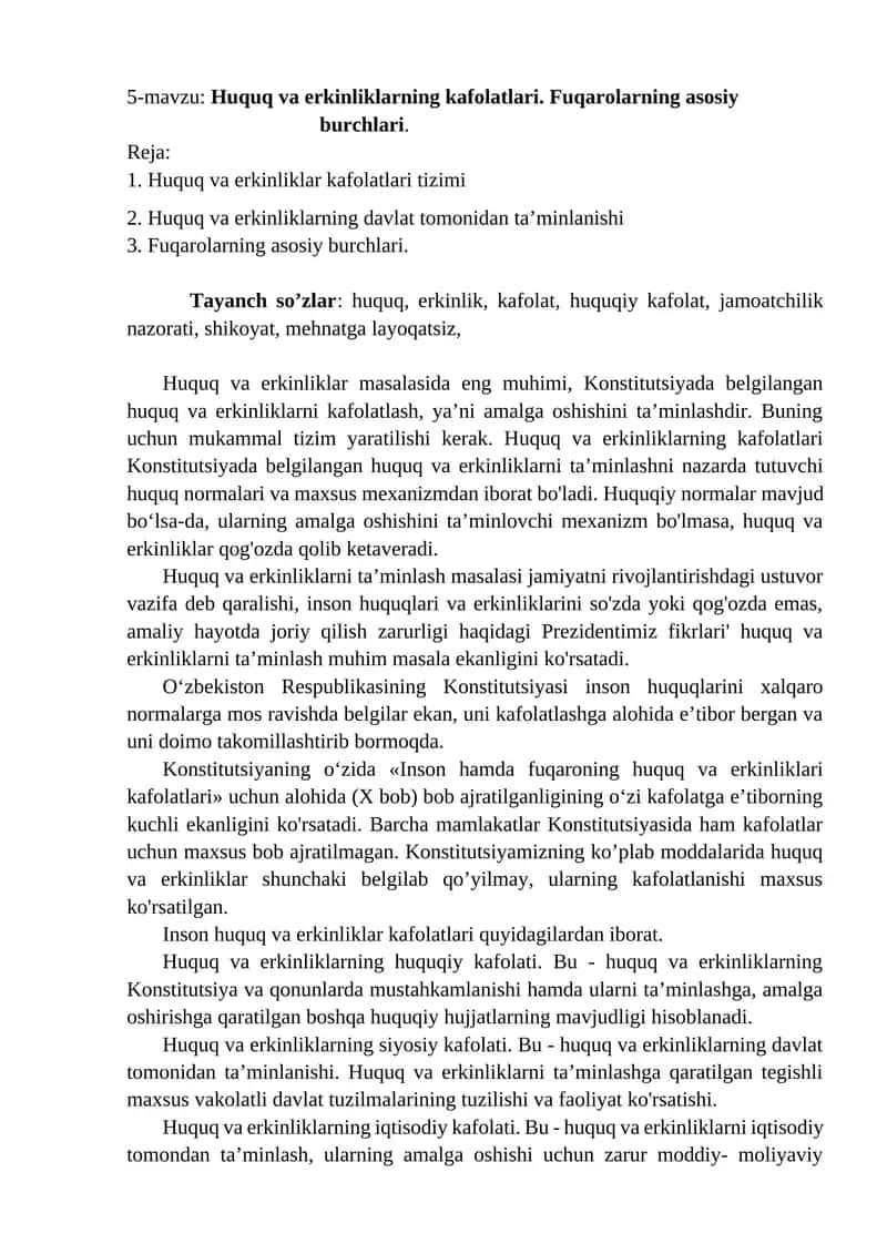 Huquq va erkinliklarning kafolatlari 1