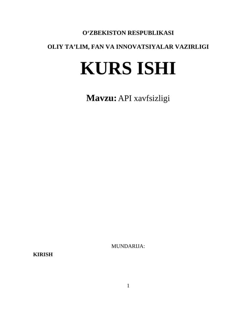 API xavfsizligi 1