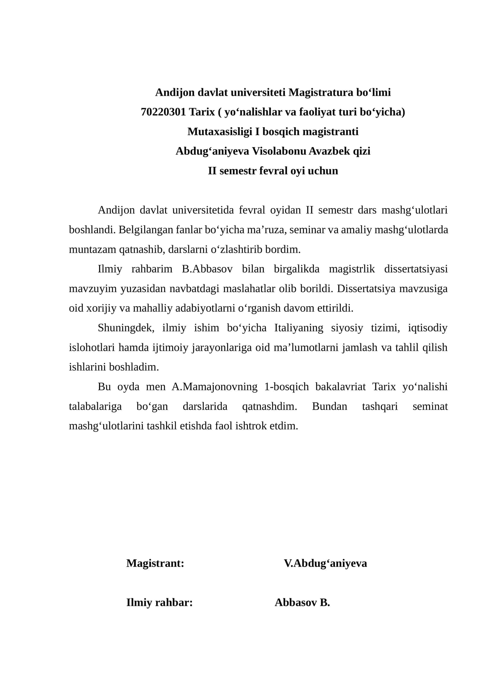 70220301 Tarix ( yo‘nalishlar va faoliyat turi bo‘yicha) 1