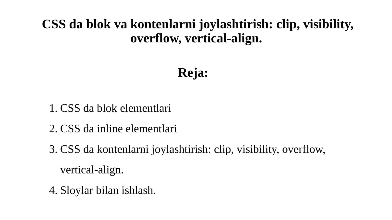 CSS da blok va kontеnlarni joylashtirish: clip, visibility, overflow, vertical-align 1