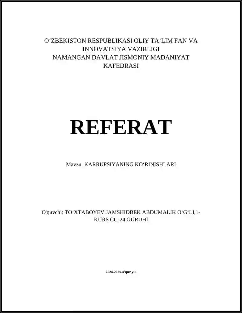 KARRUPSIYANING KOʻRINISHLARI