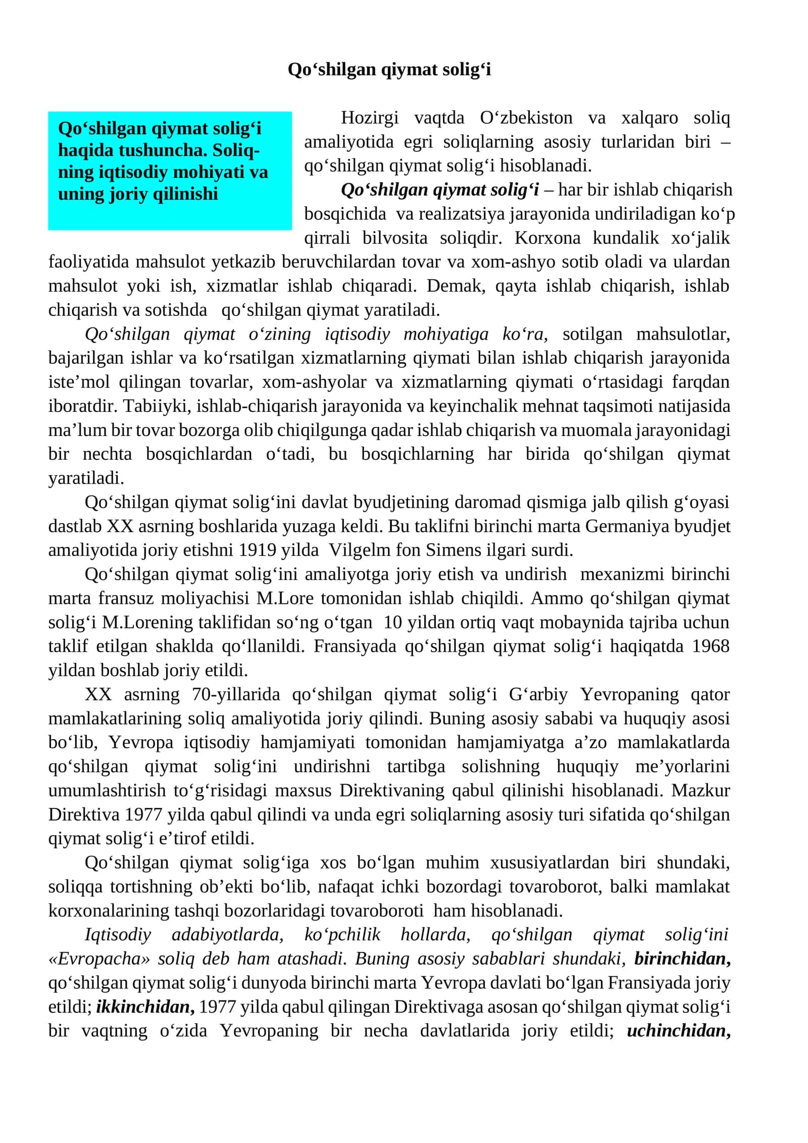 Qo‘shilgan qiymat solig‘i 1
