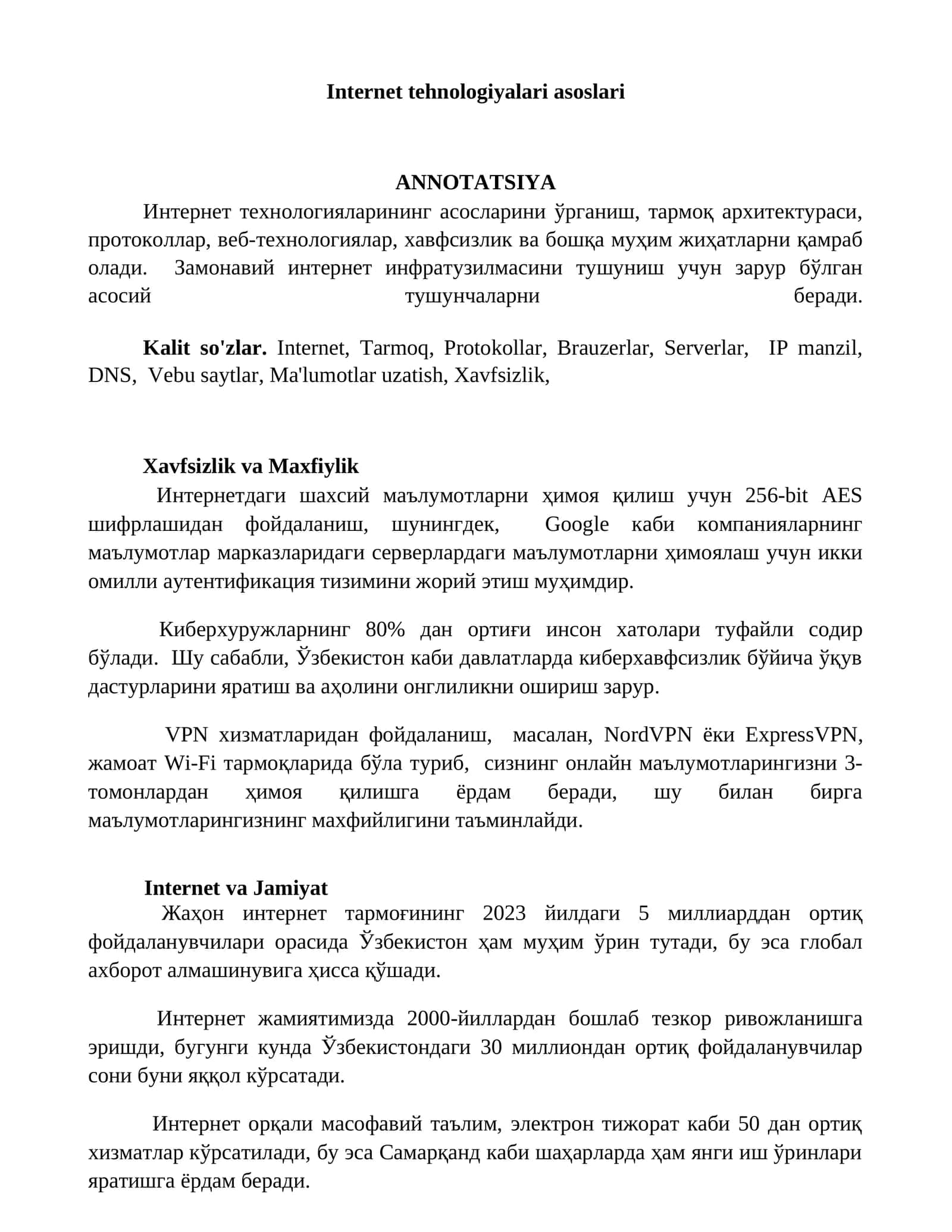 Internet tehnologiyalari asoslari 1