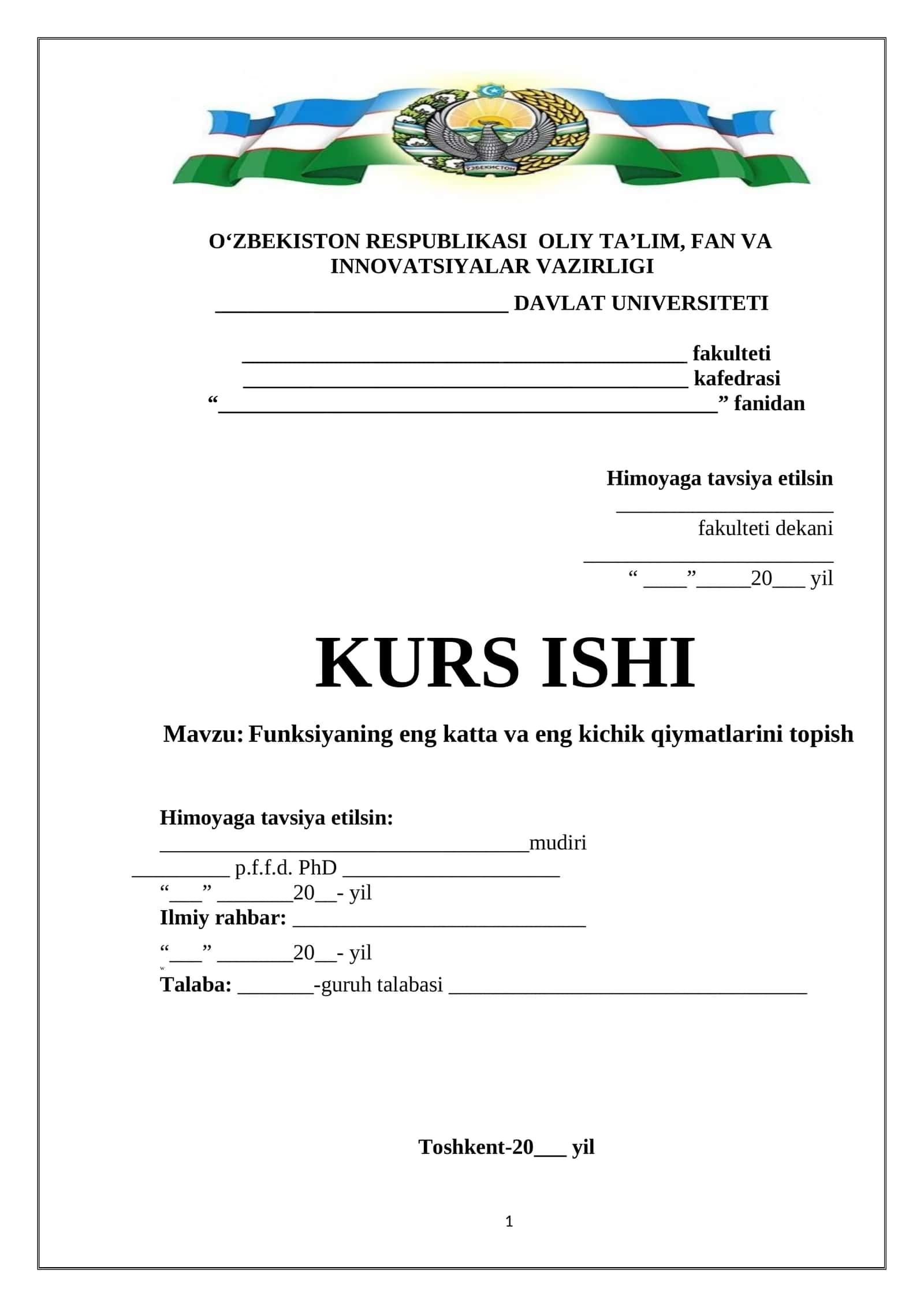 Funksiyaning eng katta va eng kichik qiymatlarini topish 1