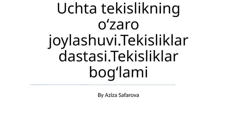 Tekisliklar Dastasi 1