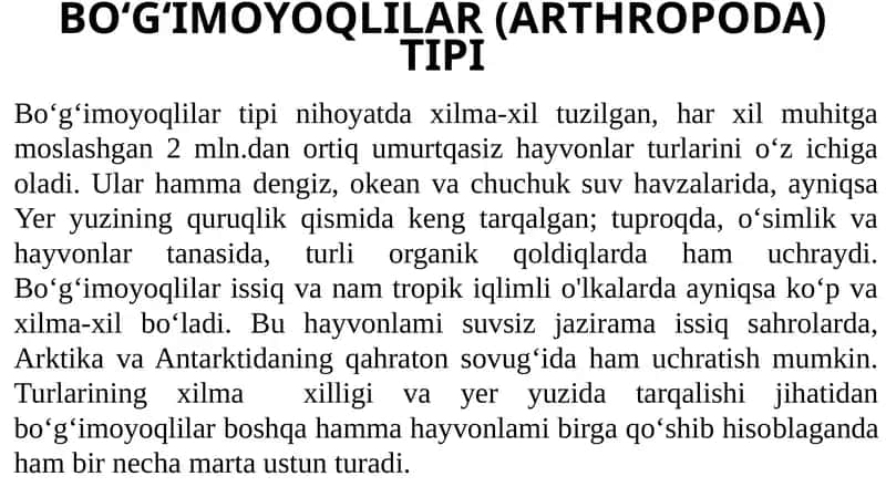 Bo‘g‘imoyoqlilar (Arthropoda) tipi 1
