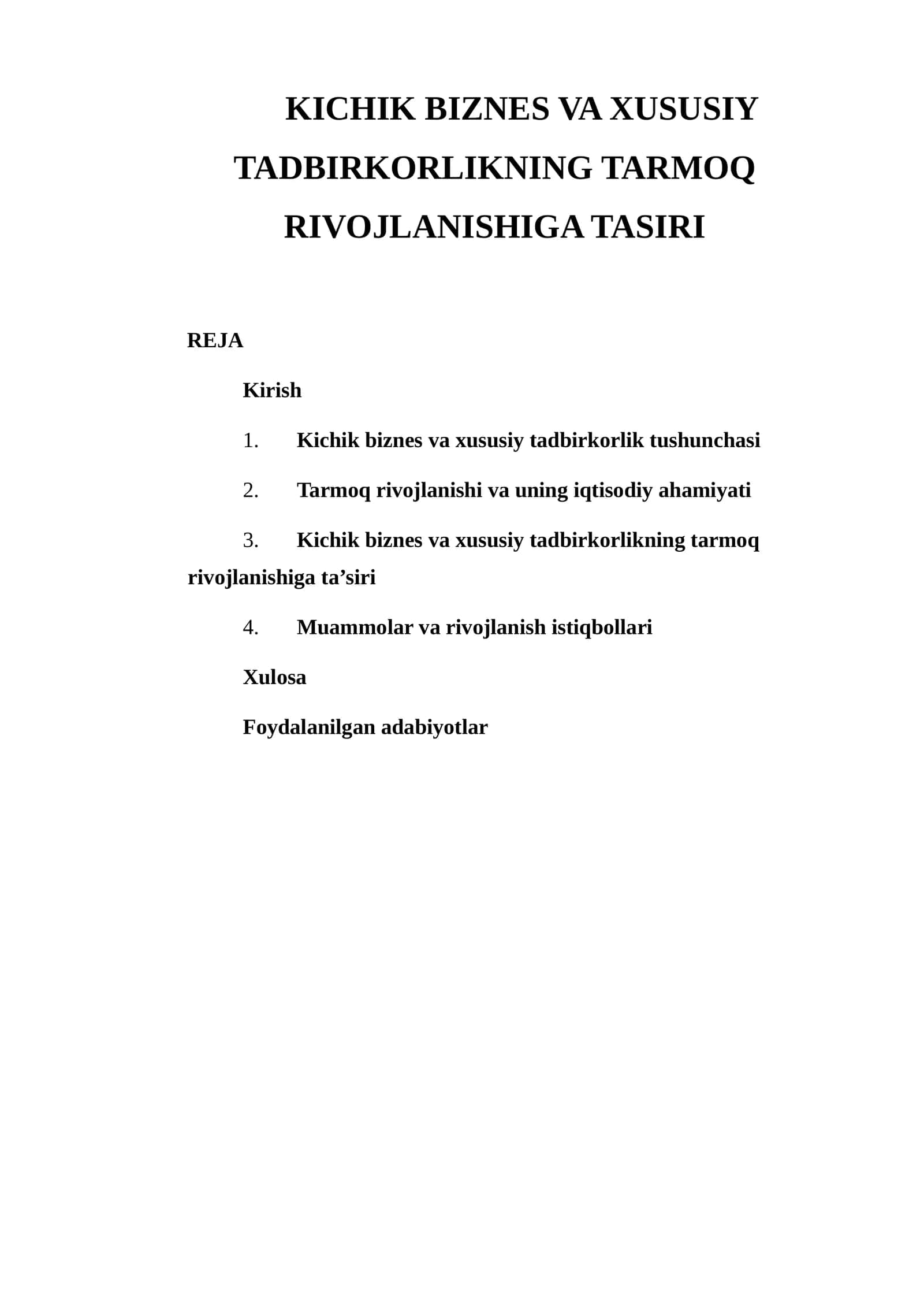 KICHIK BIZNES VA XUSUSIY TADBIRKORLIKNING TARMOQ RIVOJLANISHIGA TASIRI 1