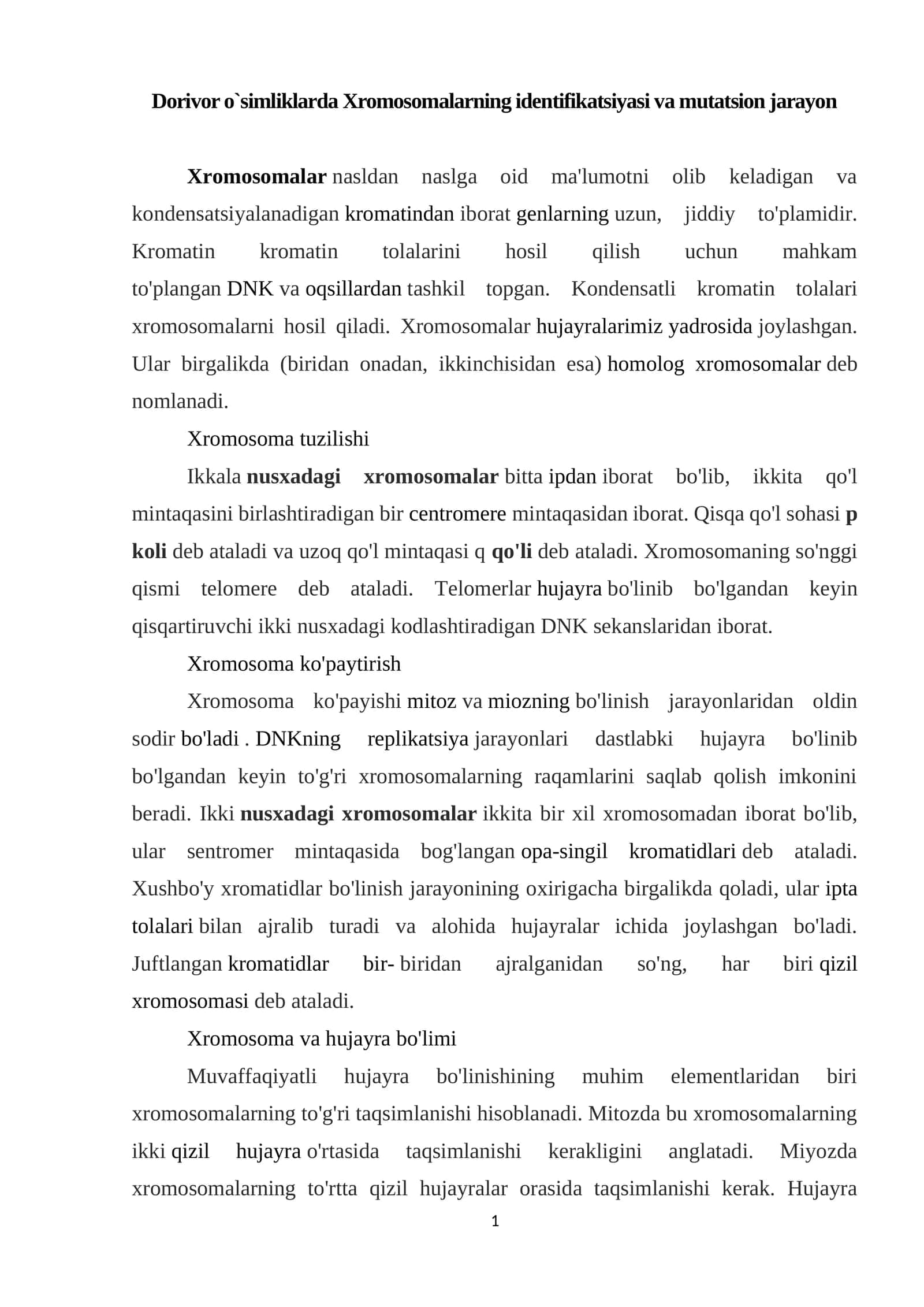Xromosomalarning identifikatsiyasi va mutatsion jarayon 1