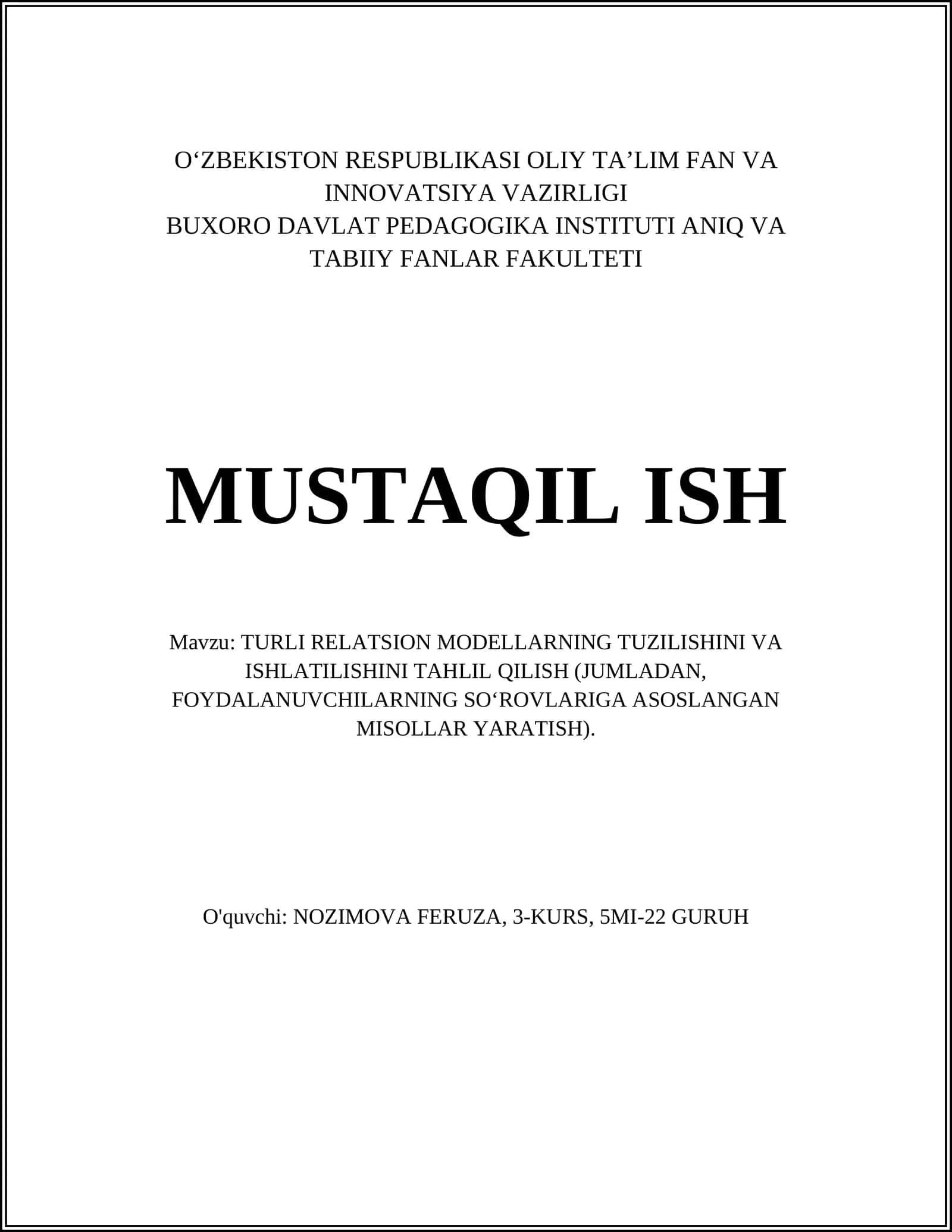Turli relatsion modellarni shakllantirish prinsiplari 1