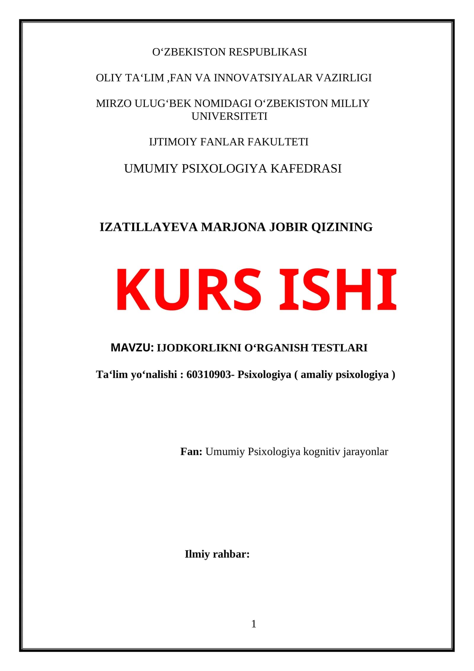IJODKORLIKNI O‘RGANISH TESTLARI 1