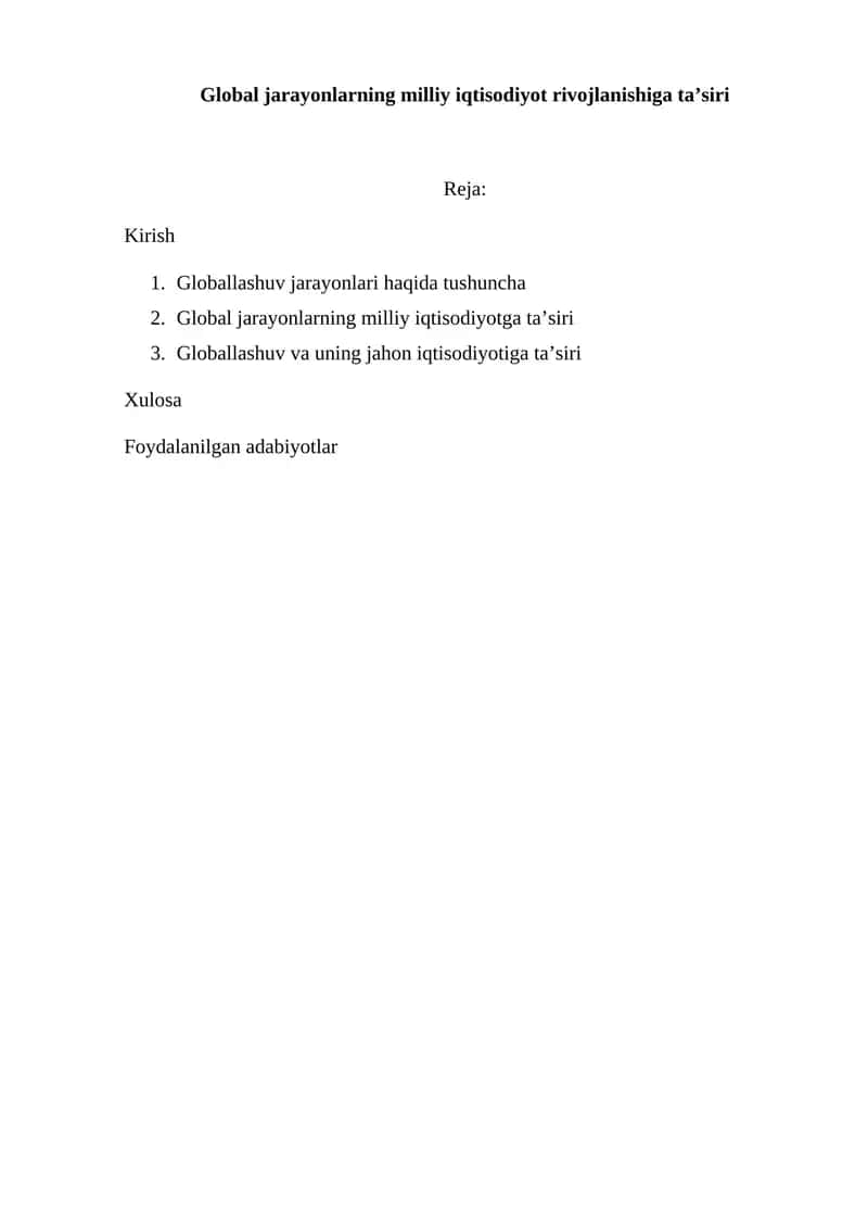 Globallashuv va milliy iqtisodiyot 1