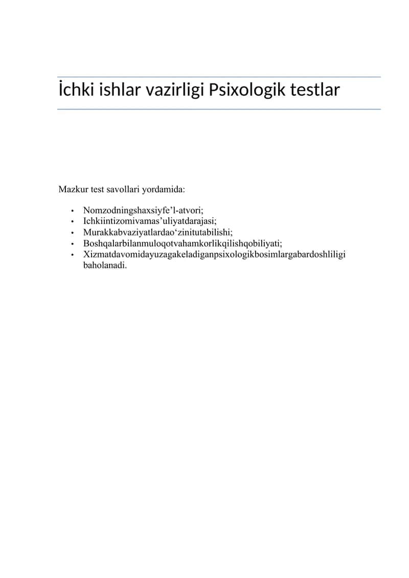 Ichki Ishlar Vazirligi Psixologik savollar 1