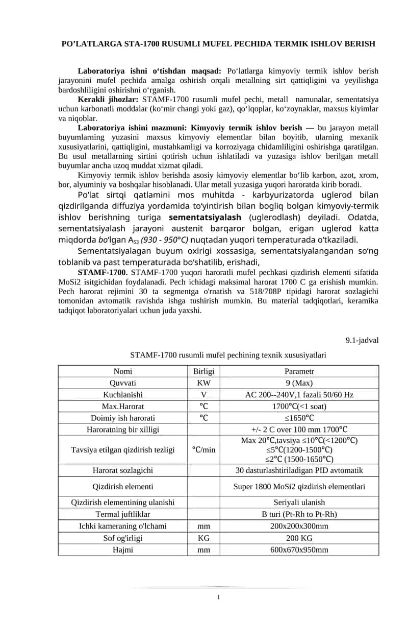 Po'latlarga ishlov berish STA-1700 1