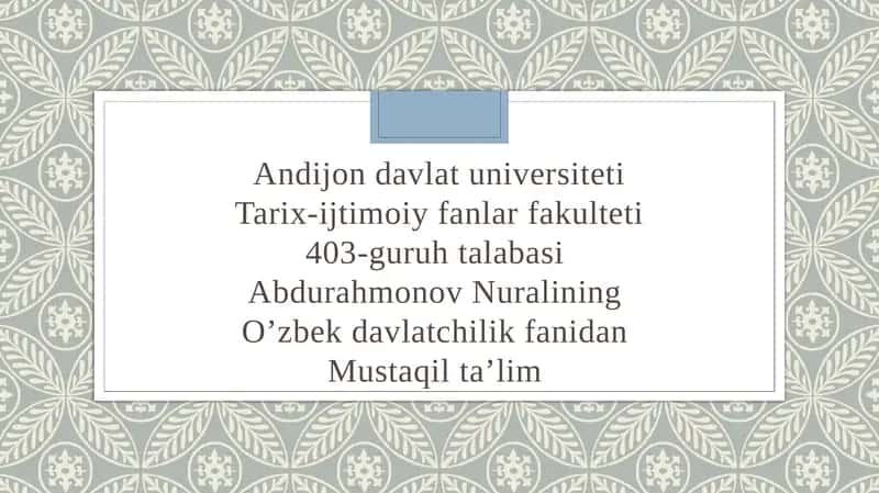O'zbekistondagi eng qadimgi shaxarlar va ularning davlatchilikdagi o'rni 1