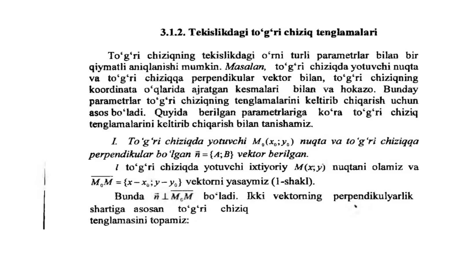 Tekislikdagi to'g'ri chiziq tenglamalari 1