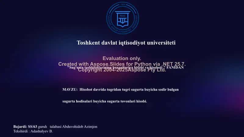 Sug'urta tashkilotlarining buxgalteriya hisobi va hisoboti 1