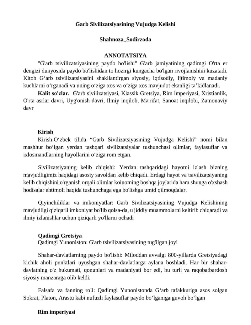 Garb Sivilizatsiyasining Vujudga Kelishi 1