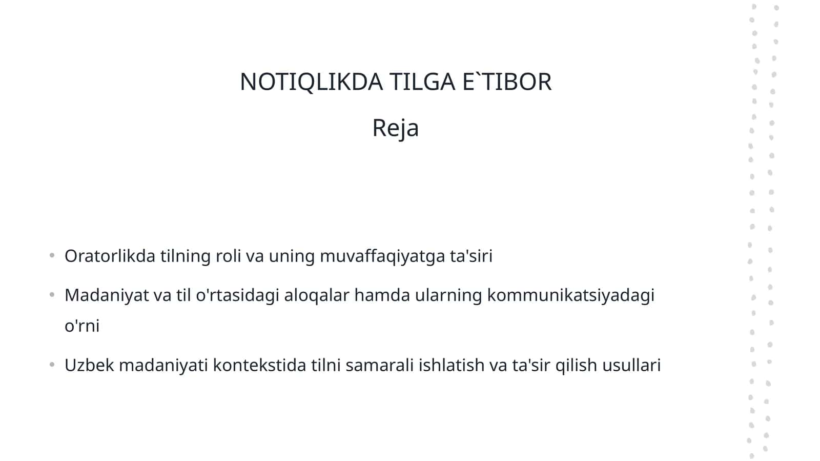 Oratorlikda Tilga E`tibor Reja 1