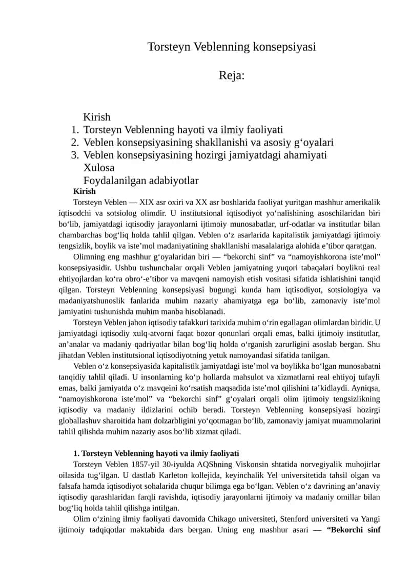 Torsteyn Veblenning konsepsiyasi 1