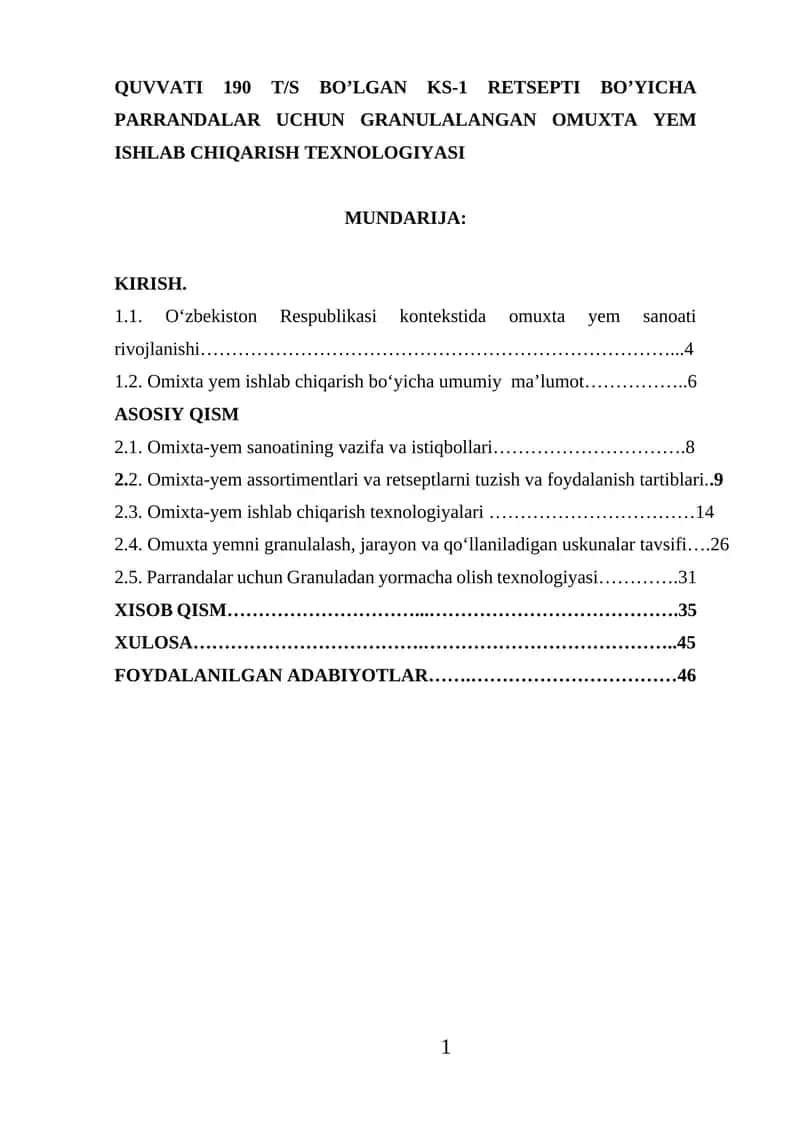 Omuxta Yem Ishlab Chiqarish Texnologiyalari 1