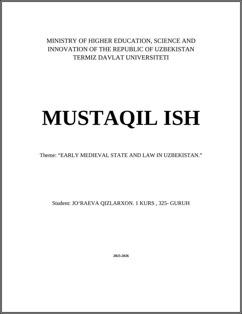 Early Medieval State and Law in Uzbekistan 1