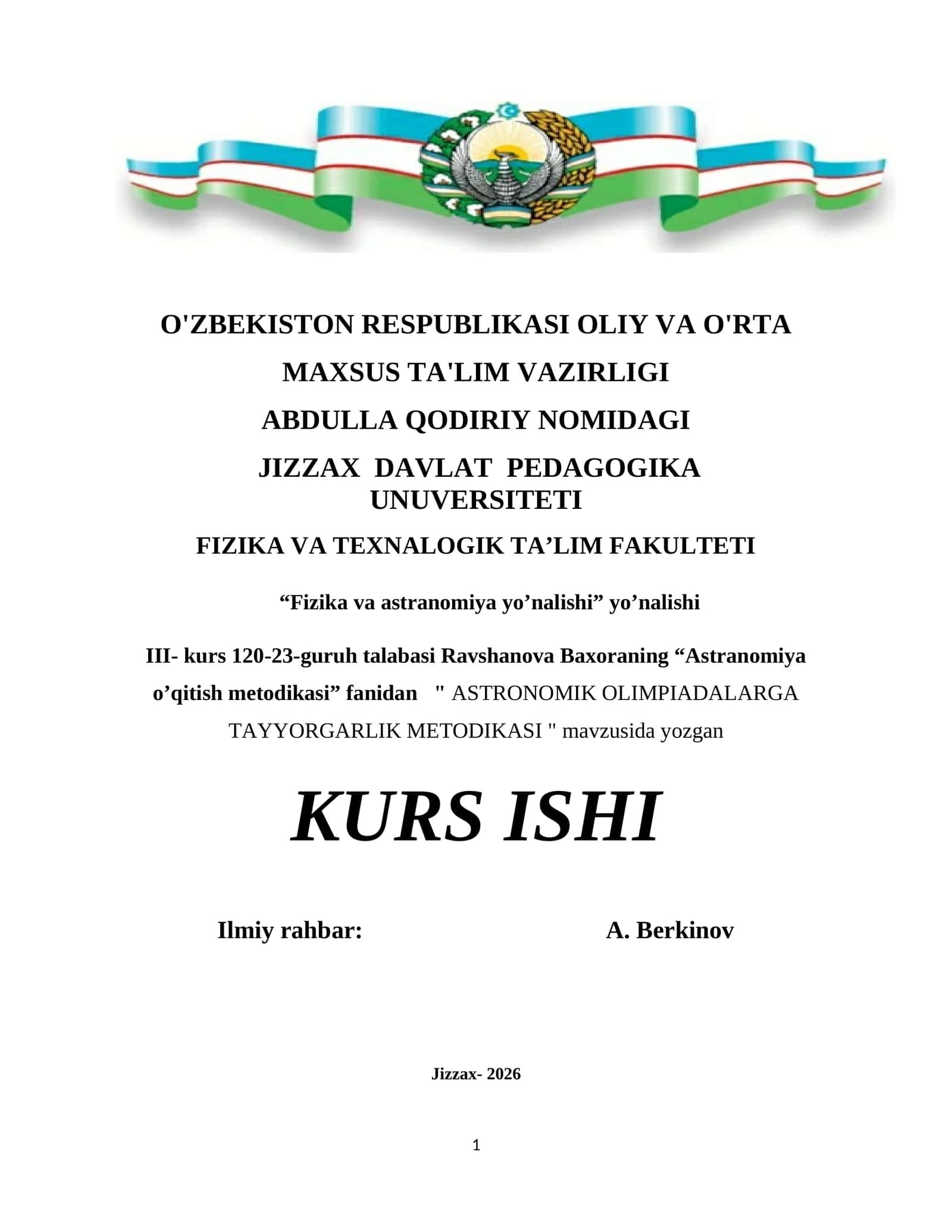 ASTRONOMIK OLIMPIADALARGA TAYYORGARLIK METODIKASI 1