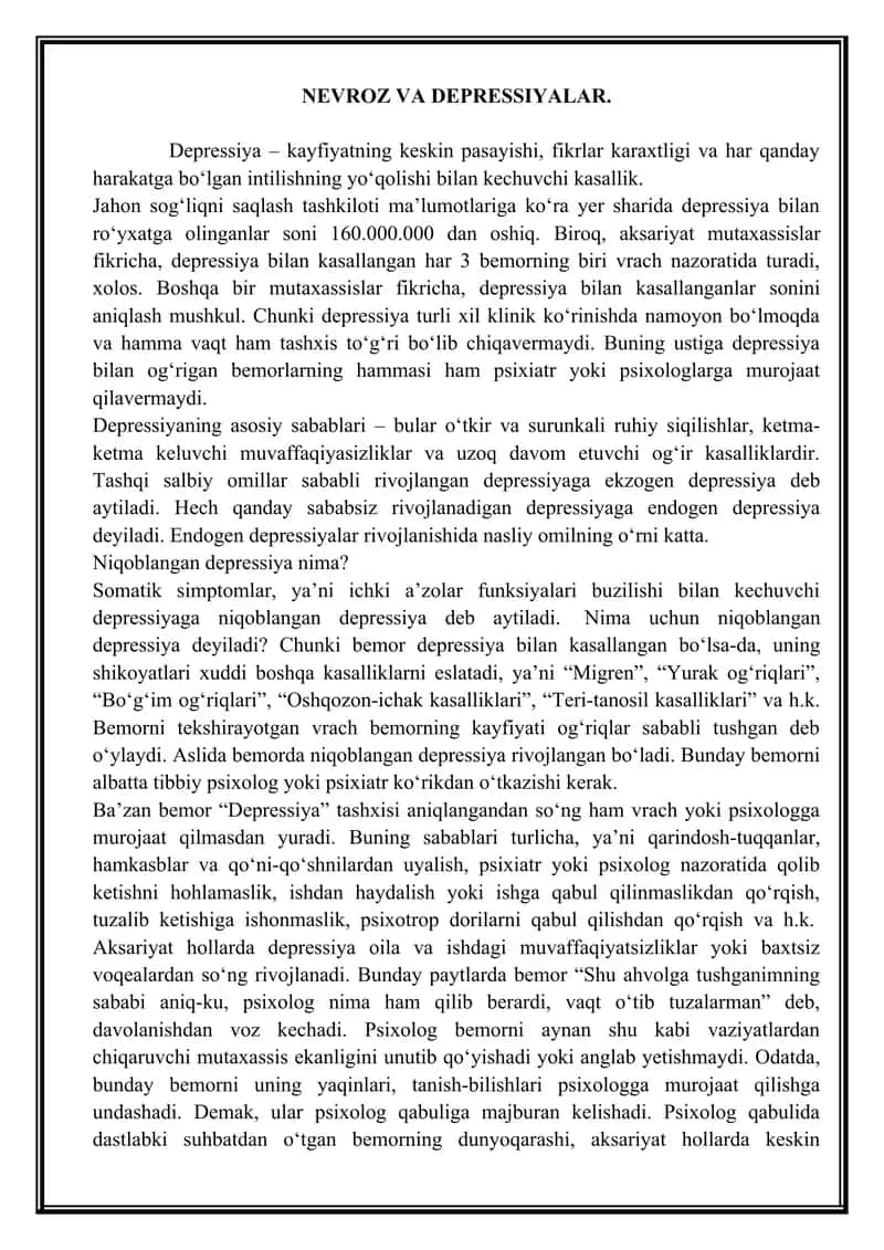 NEVROZ VA DEPRESSIYALAR 1