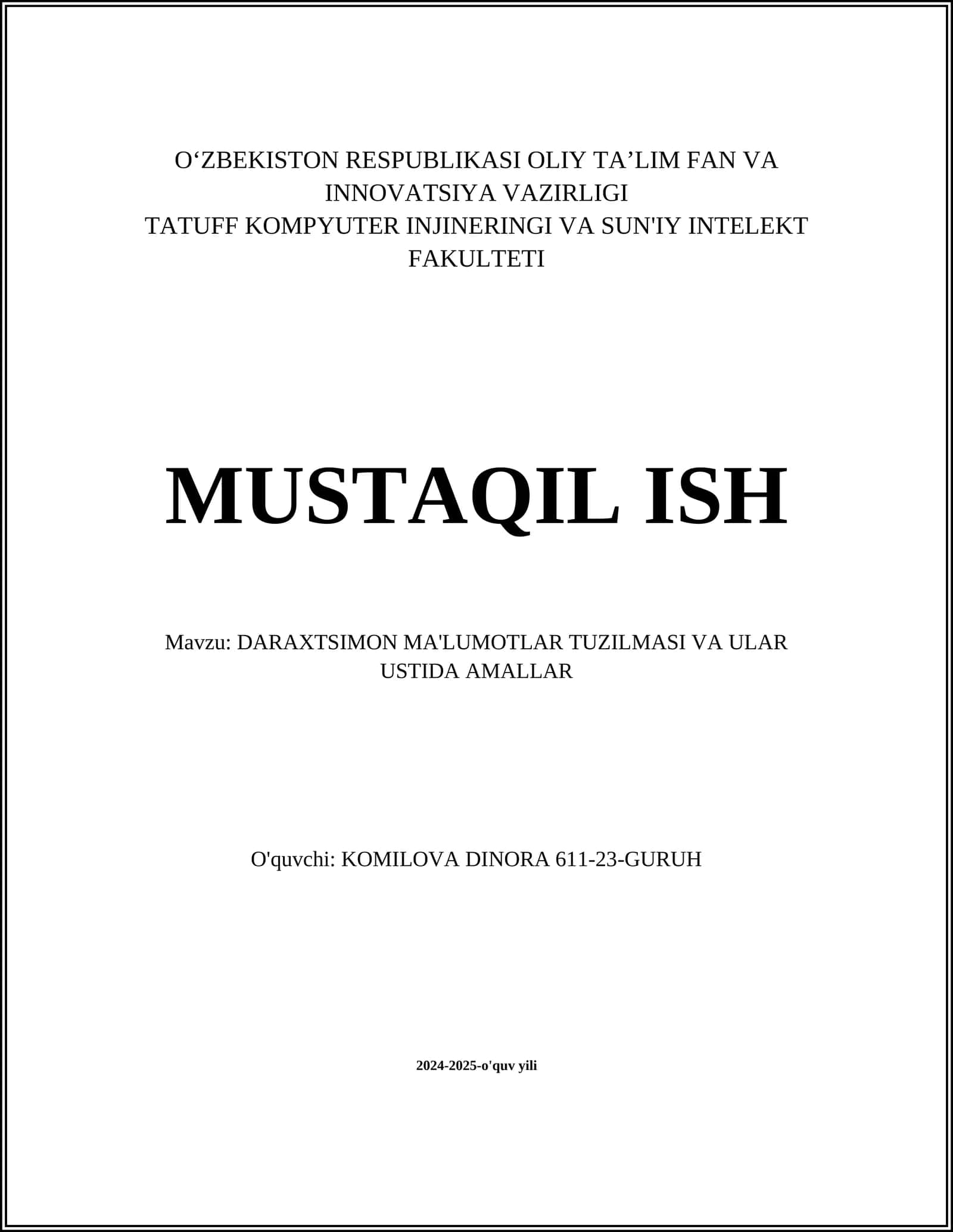 DARAXTSIMON MA'LUMOTLAR TUZILMASI VA ULAR USTIDA AMALLAR 1
