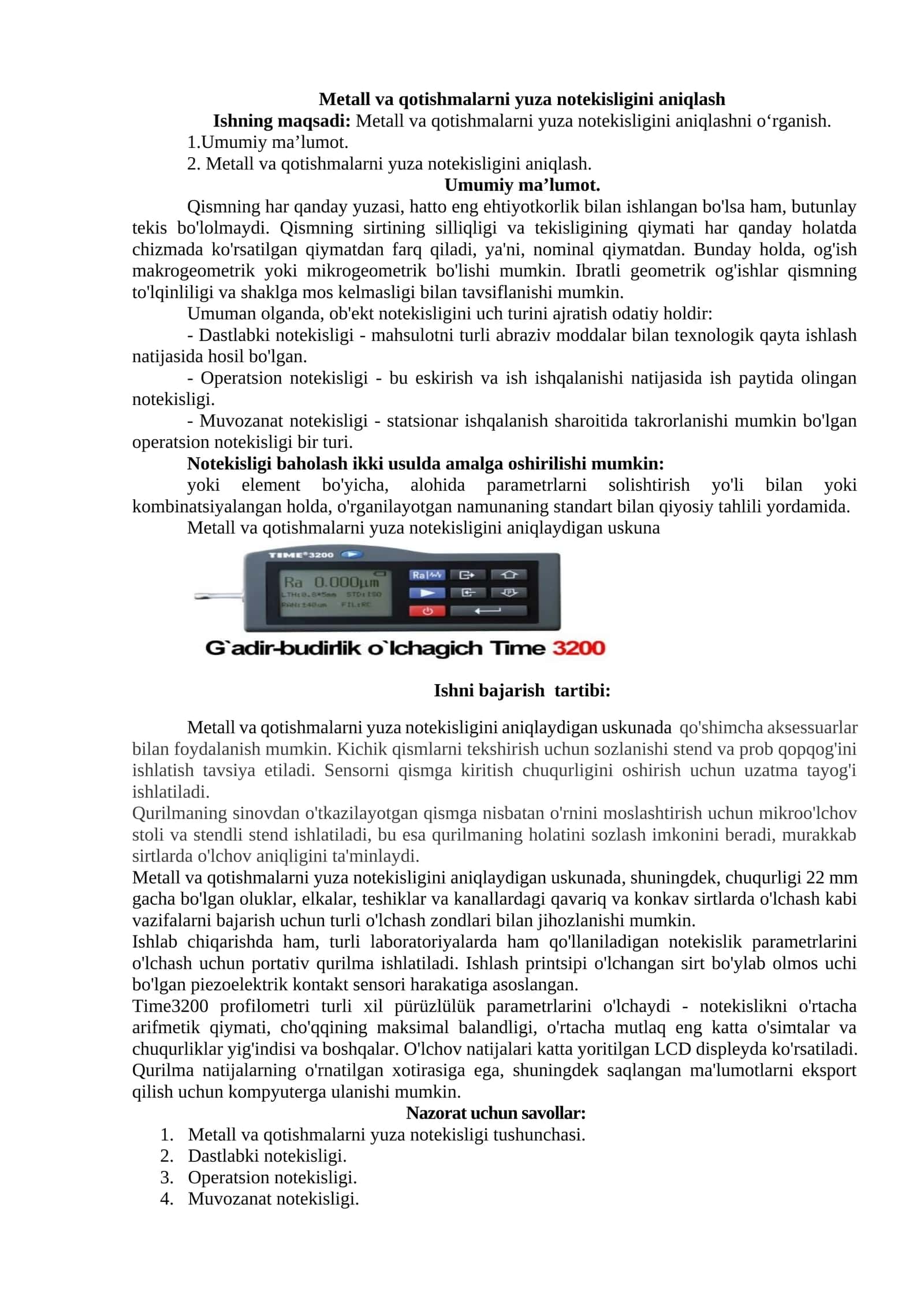 Yuza notekisligini aniqlash 1