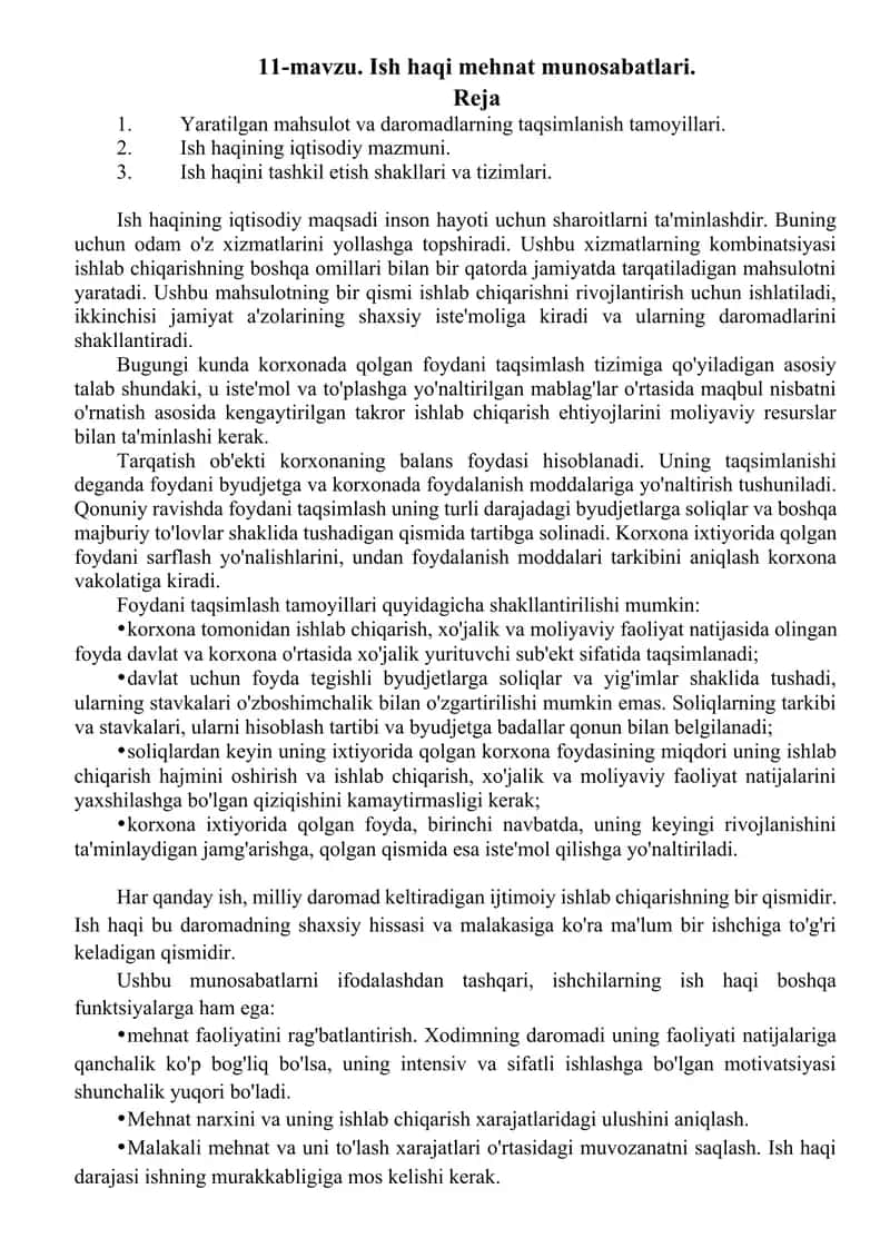 Ish haqi mehnat munosabatlari 1