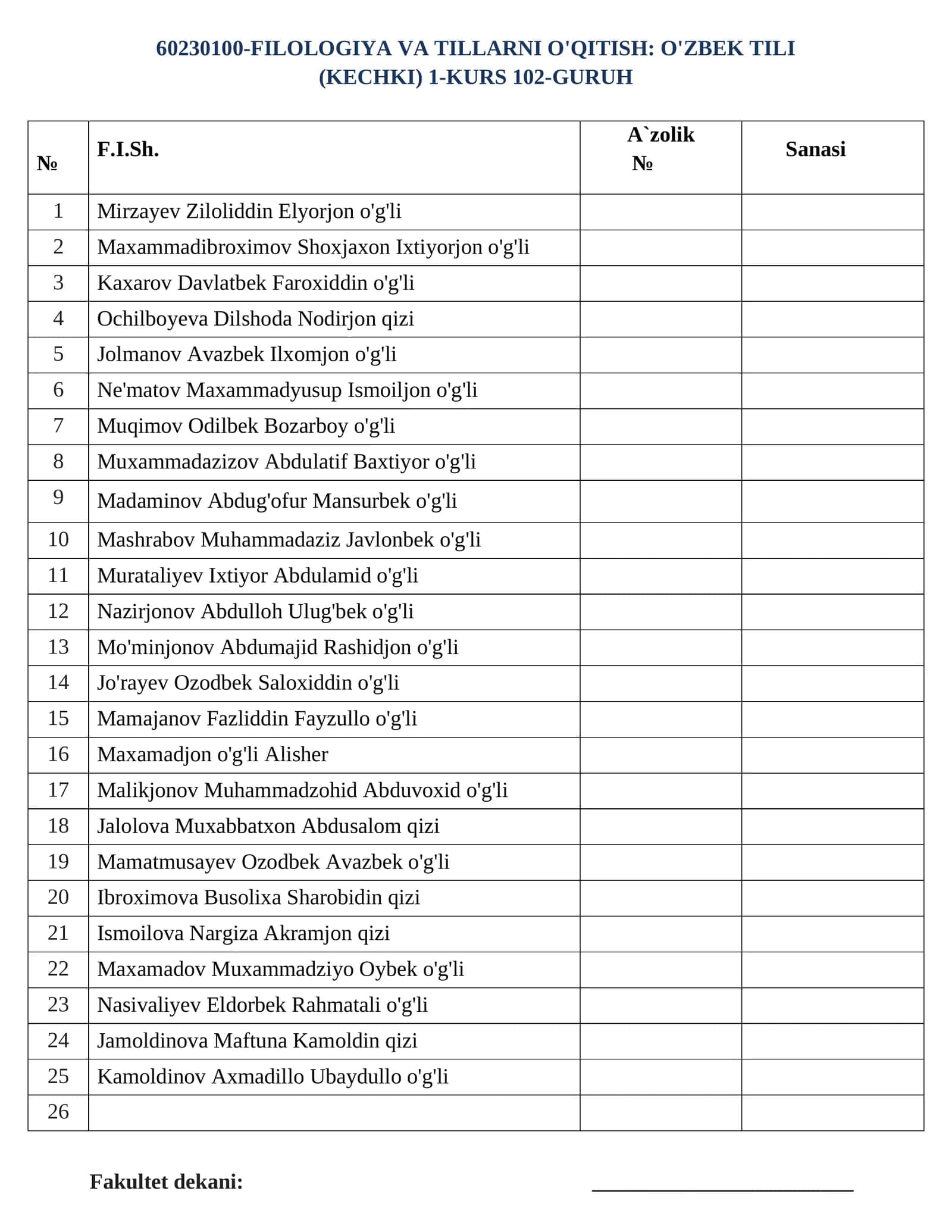 FILOLOGIYA VA TILLARNI O'QITISH: O'ZBEK TILI 1
