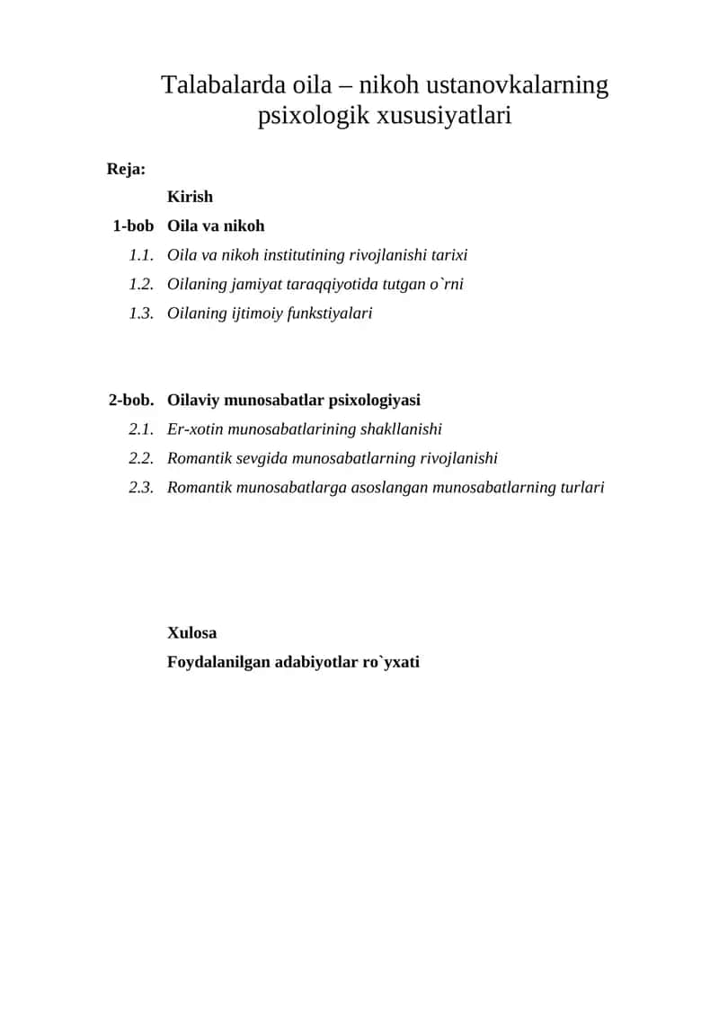 Oila – Nikoh Ustanovkalarning Psixologik Xususiyatlari 1