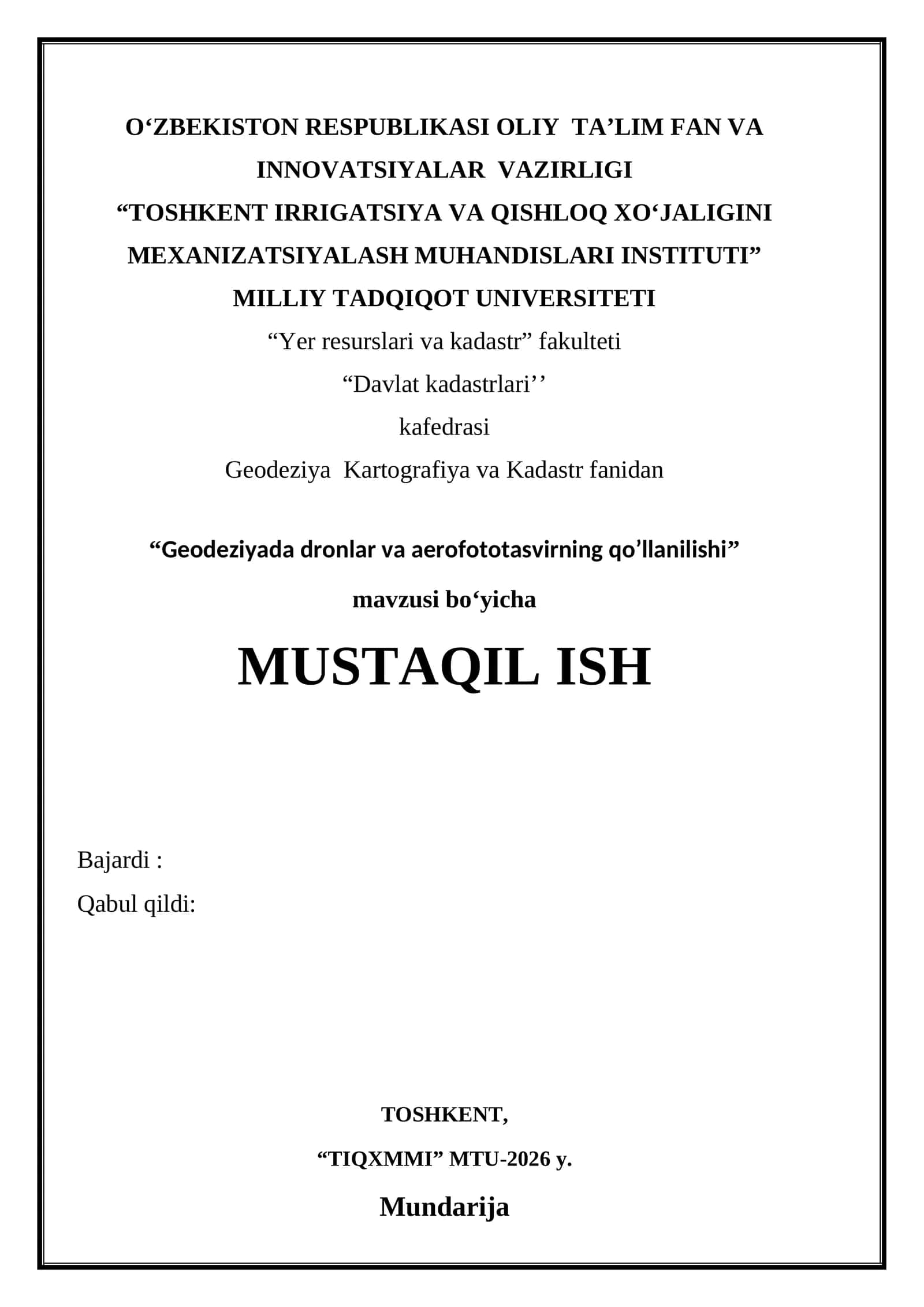 Geodeziyada dronlar va aerofototasvirning qo’llanilishi. 1
