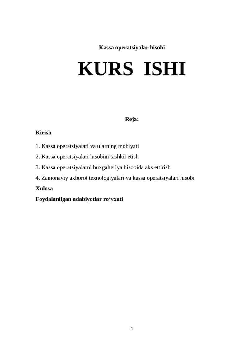Kassa operatsiyalar hisobi 1