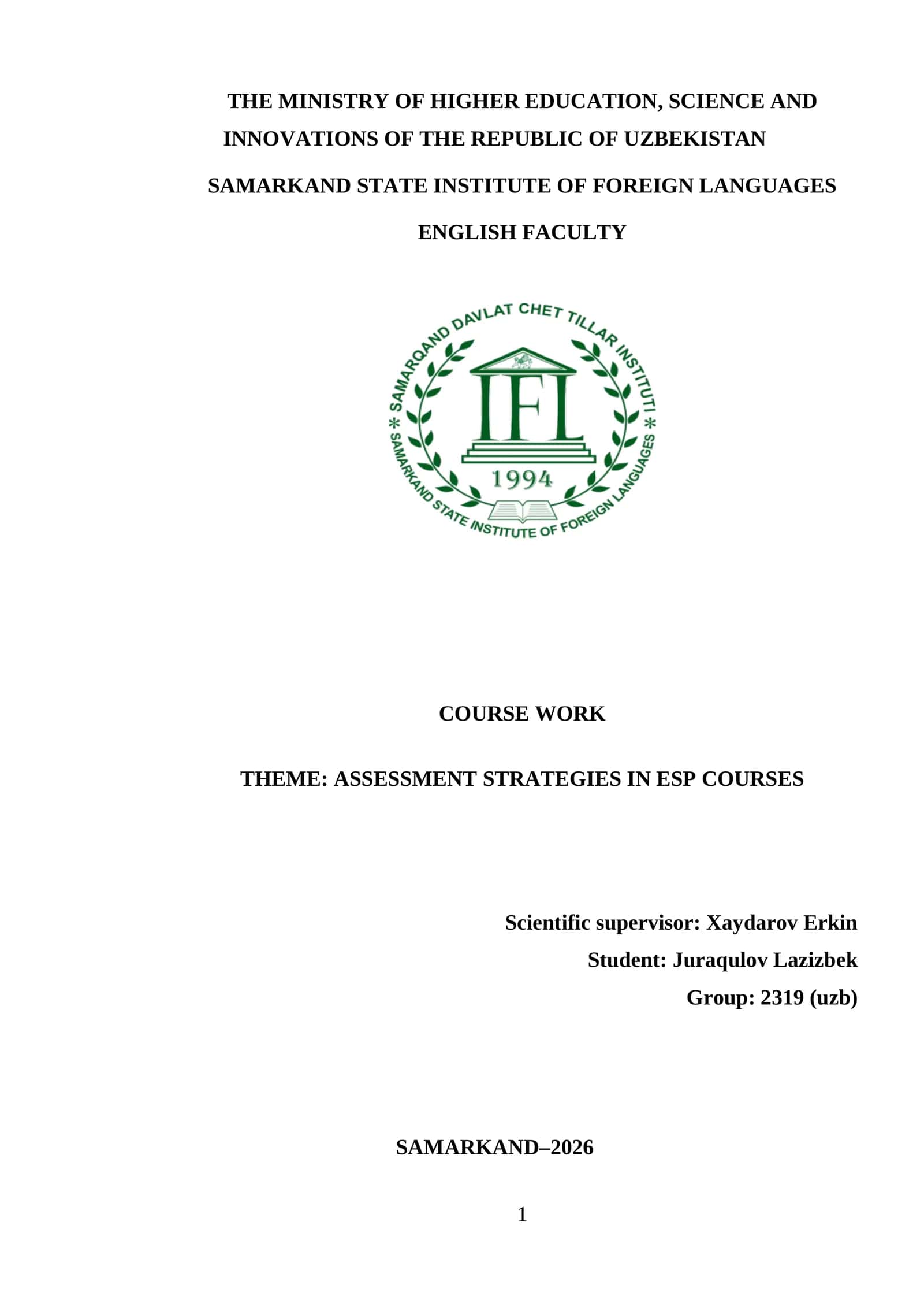 ASSESSMENT STRATEGIES IN ESP COURSES 1